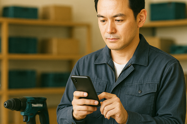 スマホで簡単査定依頼をしている様子